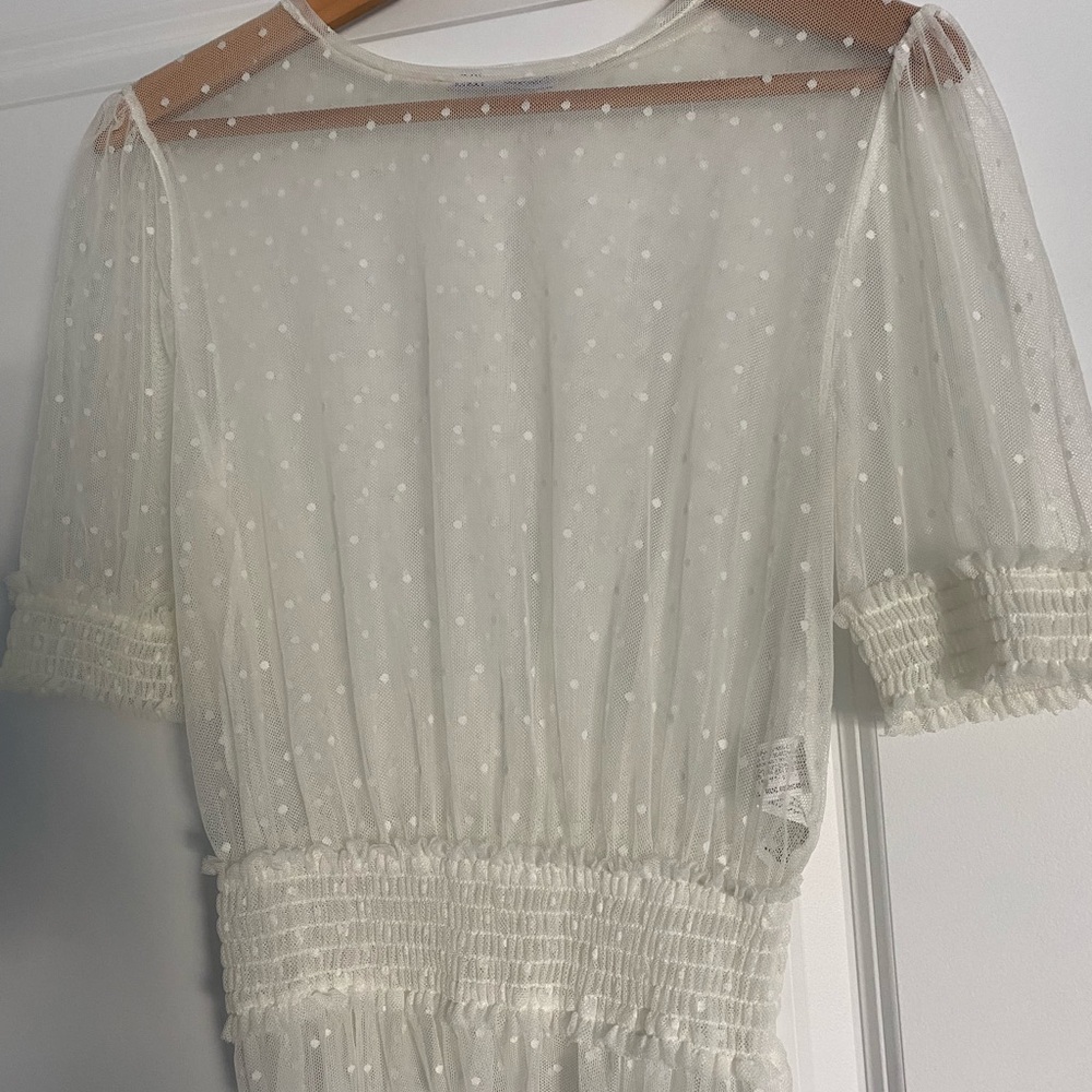 Zara White Sheer Polka Dot Blouse
